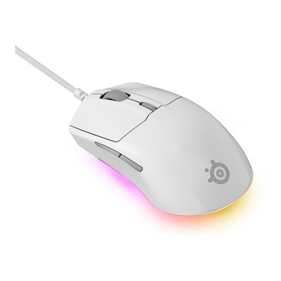 SteelSeries Rival 3 Gen 2 Ergonomic Ambidextrous Optical USB Gaming Mouse, White (62703)