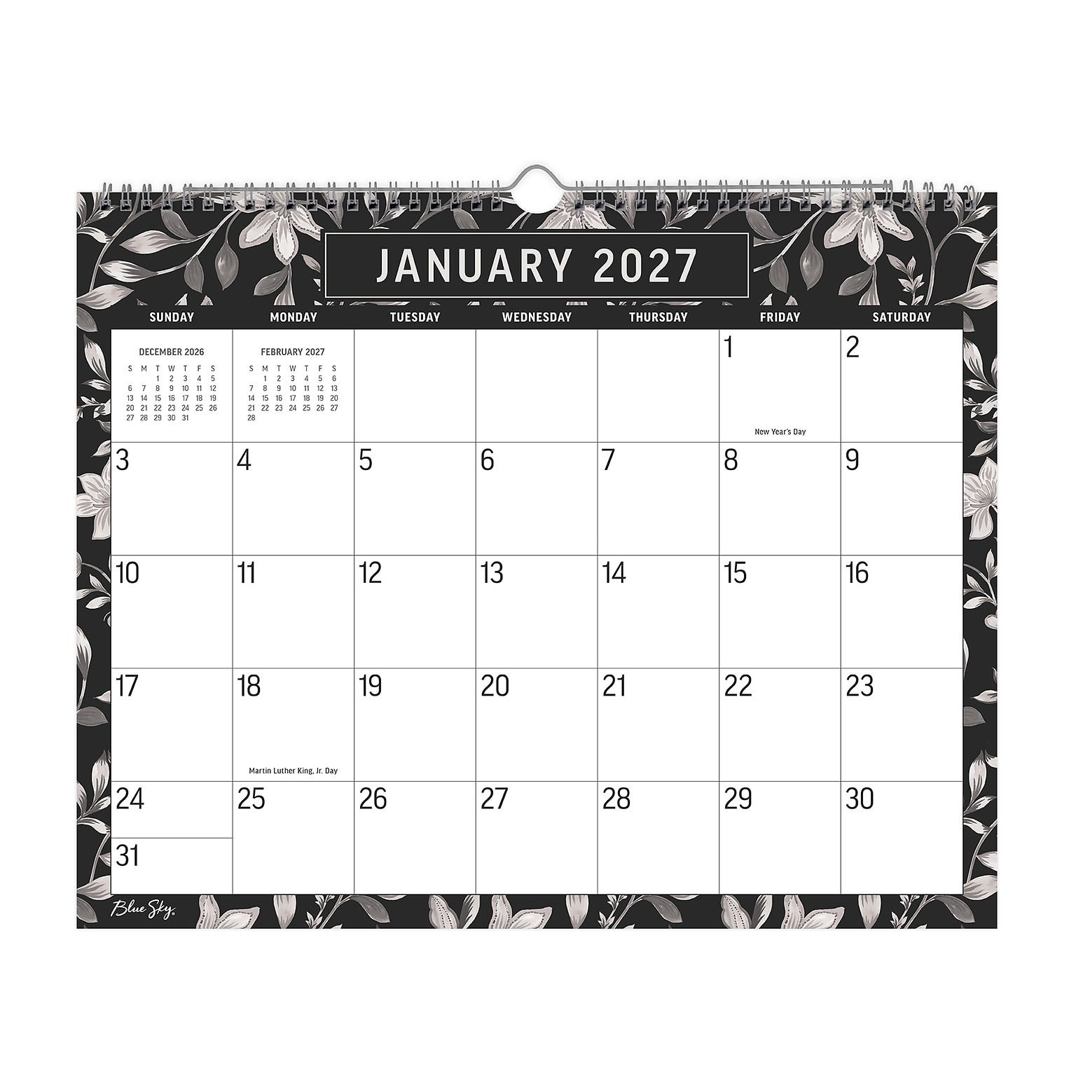 2027 Blue Sky 15 x 12 Monthly Wall Calendar, Black/White (160999)
