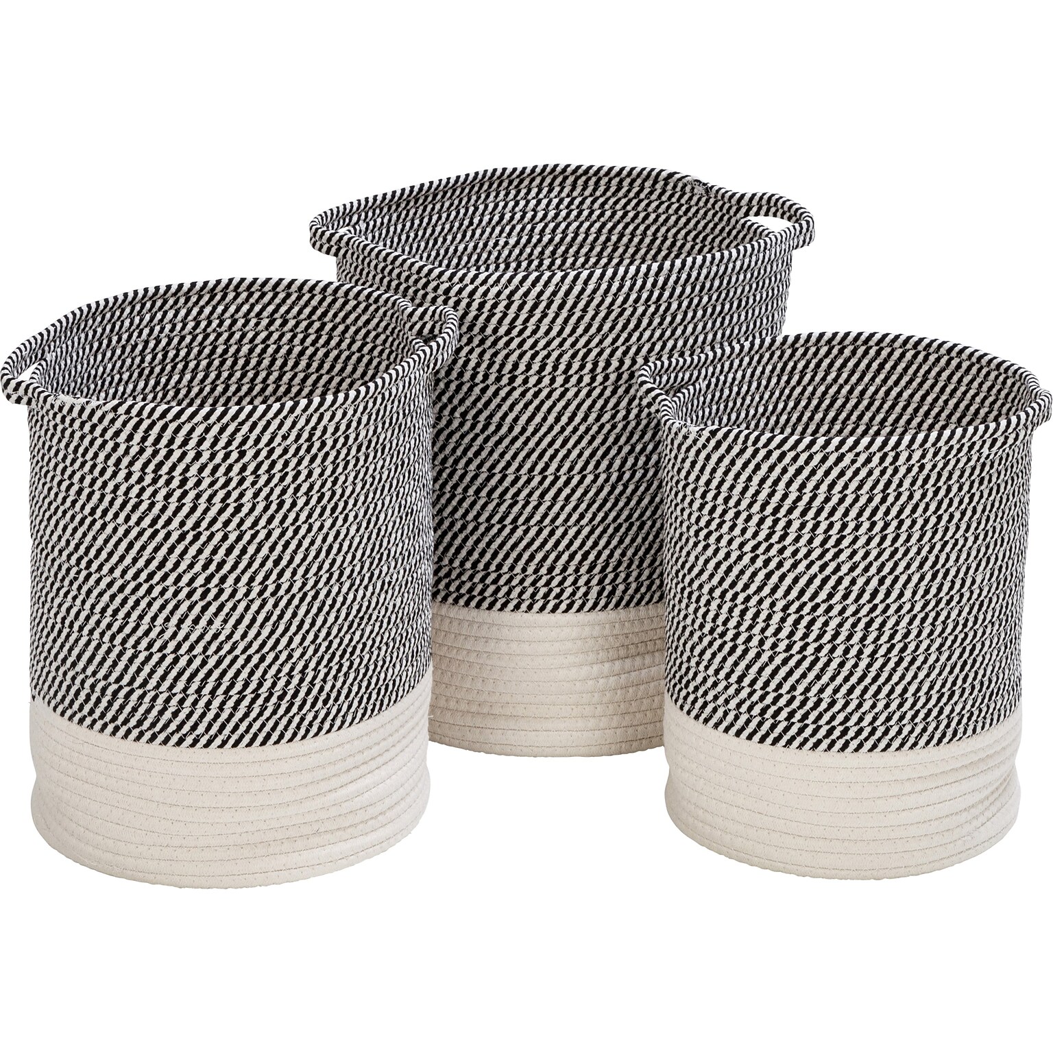 Honey-Can-Do Cotton Rope Nesting Baskets with Handles, Gray/White, 3/Set (STO-09536)