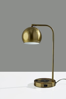 Adesso Emery SuperCharger Incandescent Desk Lamp, 19"H, with USB Port, Antique Brass (2624-21)