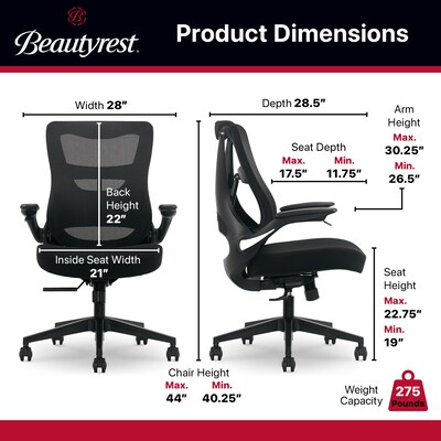 Beautyrest ErgoMax Ergonomic Mesh Swivel Task Chair, Black (60078-BLK)