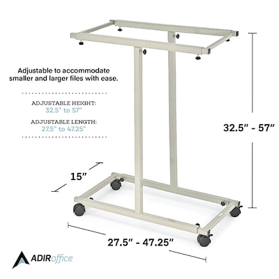AdirOffice Steel Mobile Blueprint Storage File Storage Cart with (12) 30" Hanging Clamps, Beige (614-6036)