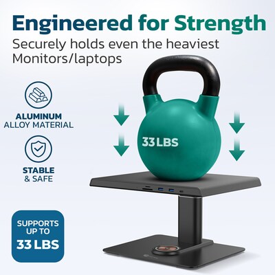 Purely S502 Ergonomic Adjustable Monitor Riser & Laptop Docking Station with Wireless Charging, Black (PMS502DS)