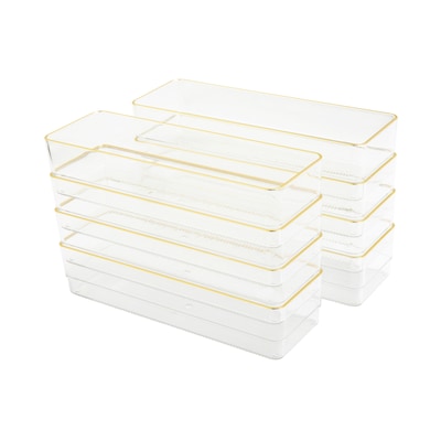 Martha Stewart Kerry Plastic Stackable Office Desk Drawer Organizer, Clear/Gold, 8/Set (BEPB9050G8CG