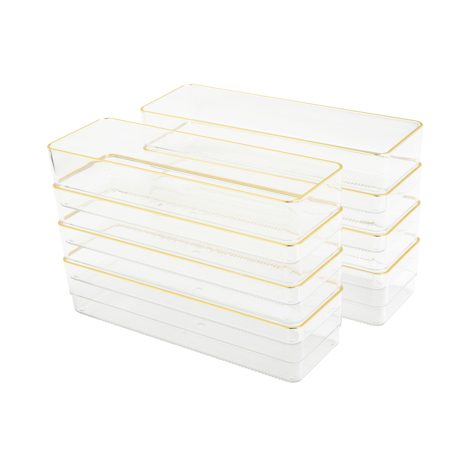 Martha Stewart Kerry Plastic Stackable Office Desk Drawer Organizer, Clear/Gold, 8/Set (BEPB9050G8CGD)