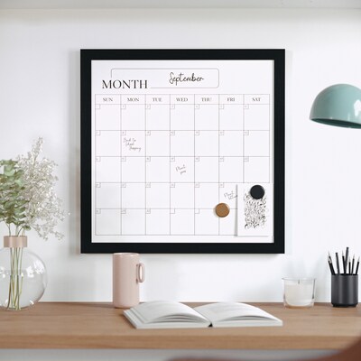 Martha Stewart Everette Magnetic Dry Erase Monthly Calendar Set, Engineered Wood Frame, 18" x 18" (BRPMMWP4545BK)