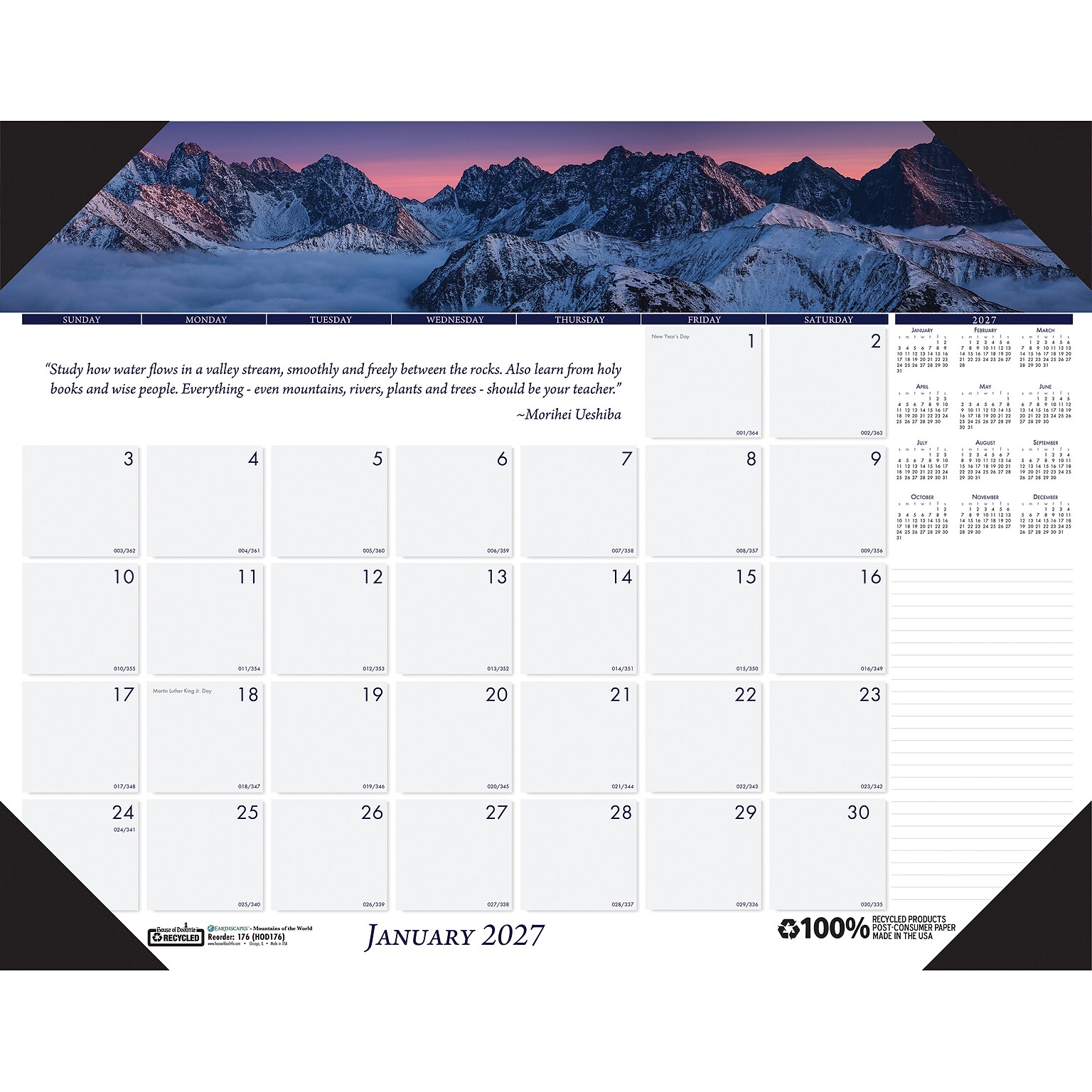 2027 House of Doolittle Earthscapes Mountains 22 x 17 Monthly Desk Pad Calendar (176-27)