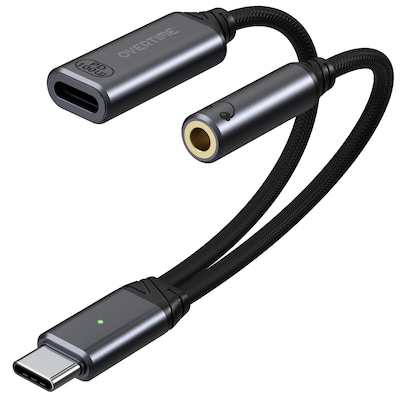 Overtime USB-C to USB-C & 3.5mm Audio and 100W Charging Splitter Adapter, Black (OADCTC35BK)
