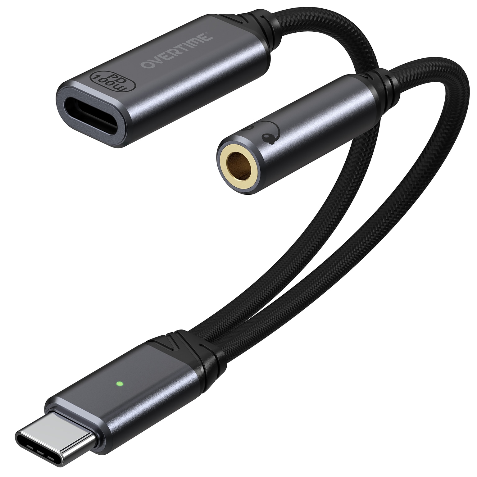 Overtime USB-C to USB-C & 3.5mm Audio and 100W Charging Splitter Adapter, Black (OADCTC35BK)