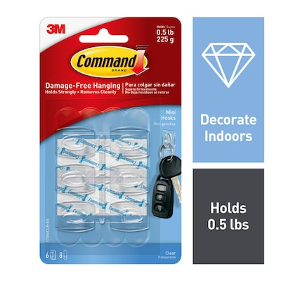 Command Mini Hooks, 0.5 lb., Clear, 6/Pack (17006CLR-ES)