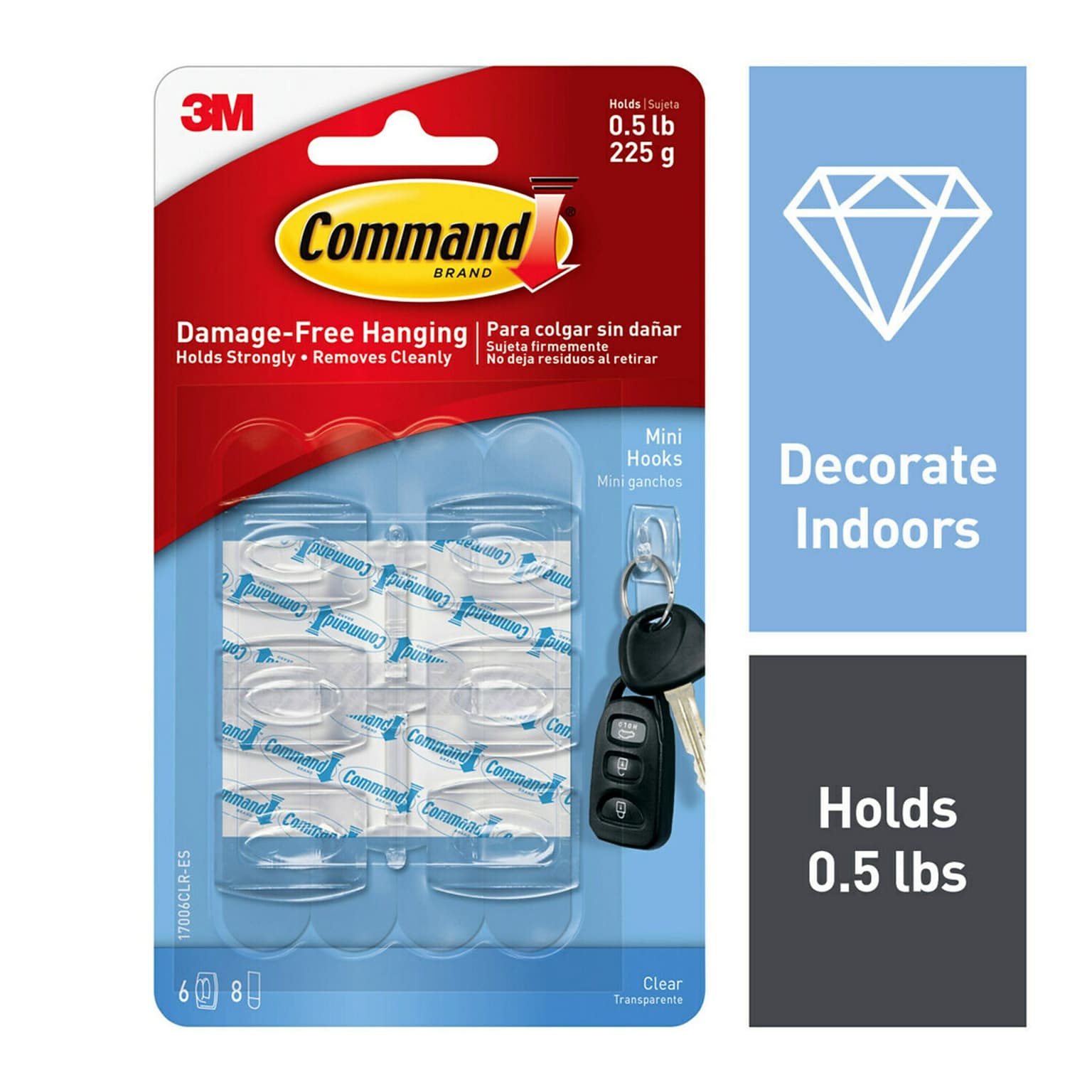 Command Mini Hooks, 0.5 lb., Clear, 6/Pack (17006CLR-ES)