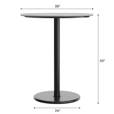 Flash Furniture Acadia 36" Round Wooden Dining Table with Round Base, Gray Faux Concrete/Black Base (STRD36CGTR24B)
