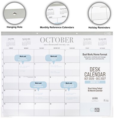 2026-2027 Overland Travelware 17" x 22" Monthly Desk Pad Calendar, White (90715)