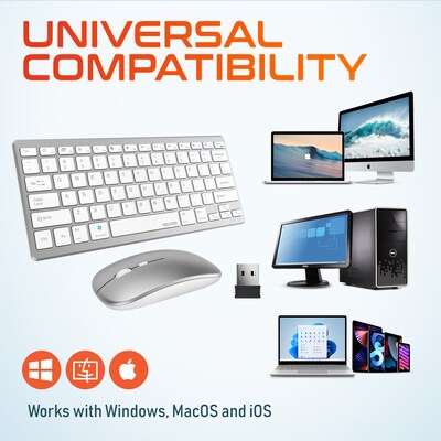 Delton N35 Wireless Keyboard and Mouse & Swivel Tablet Stand Bundle, White (DTTKITN35WWSW60)