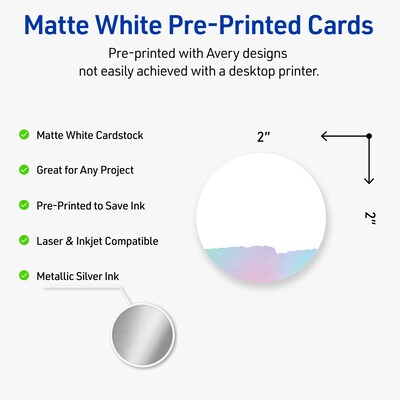 Avery Watercolors Design Matte Blank Card, White, 120/Pack (S00-F3V)