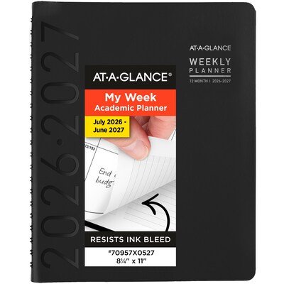 2026-2027 AT-A-GLANCE Contemporary 8.25 x 11 Academic Weekly & Monthly Planner, Faux Leather Cover, Black (70-957X-05-27)