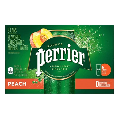 Perrier Carbonated Mineral Water, Peach, 330 ml, 8/Pack (12350540)