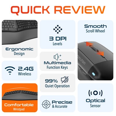 Delton KB250/S38 Wireless Ergonomic Keyboard and Optical Mouse Combo, Black (DKME250S38-WB)