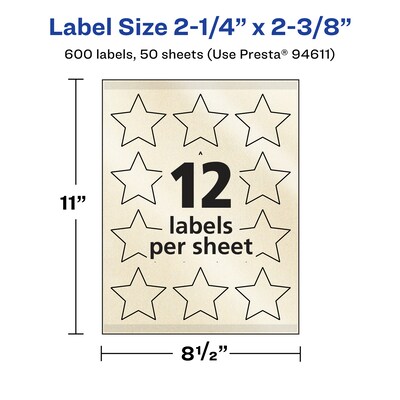 Avery Pearlized Ivory Burst Multipurpose Labels, 2-1/4" x 2-3/8", Ivory, 600/Box (94611)