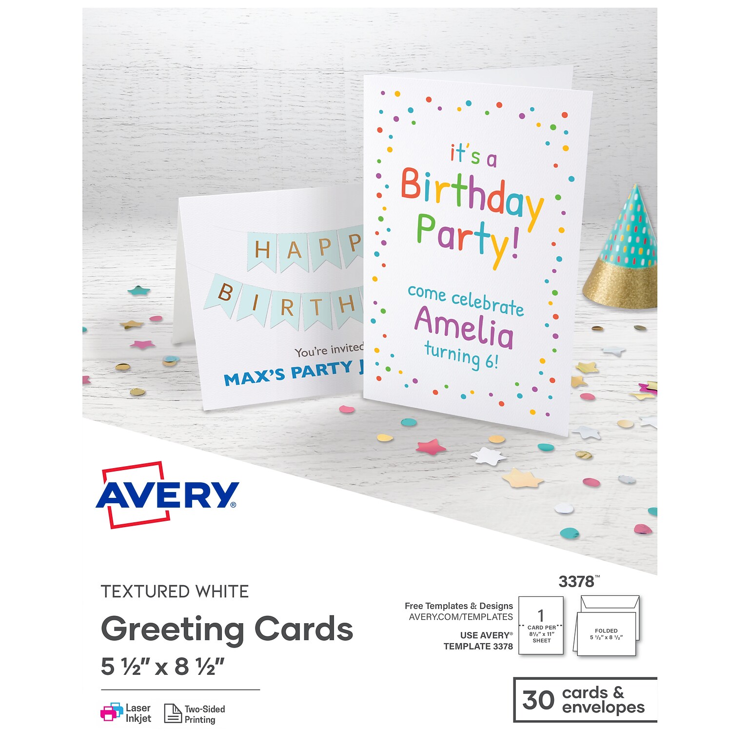 Avery Half-Fold Cards with Envelopes, 5.5 x 8.5, Textured White, 30/Box (AVE3378)