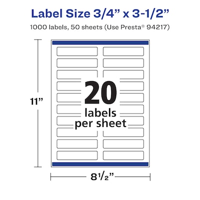 Avery Laser/Inkjet Rectangle Waterproof Multipurpose Labels, 3.5"  x 0.75", White, 1000/Box (94217)