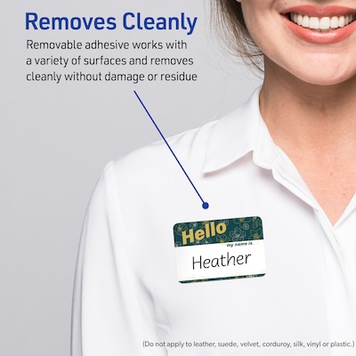 Avery Adhesive Name Tags, Pre-printed Teal & Gold Hello Design