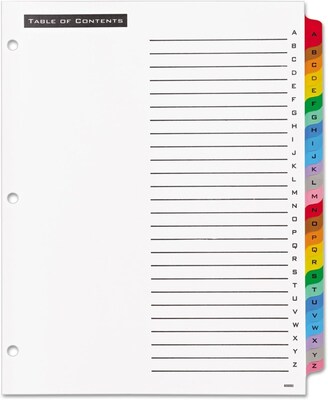 Avery Office Essentials Table n Tabs Index Tab, A-Z Index, Multicolor, 26 Tabs/Set (AVE11677)