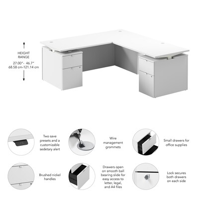 Bush Business Furniture Stratus 72"W Electric L-Shaped Adjustable Standing Desk with Drawers, White (SUT018WH)