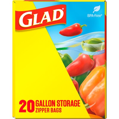 Glad Zipper Storage Bags, Gallon, 20 Bags/Box, 12 Boxes/Carton (55050)