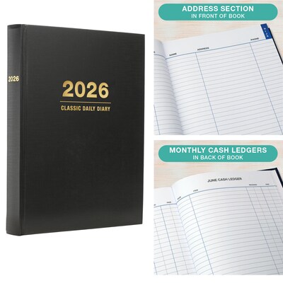 2026 Global Printed Products Professional Diary 6" x 8" Daily Planner, Paperboard Cover, Black (SDCY26-68-BK)