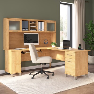 Bush Home Somerset 72 W L Shaped Computer Desk with Hutch, Maple Cross (SET001MC)