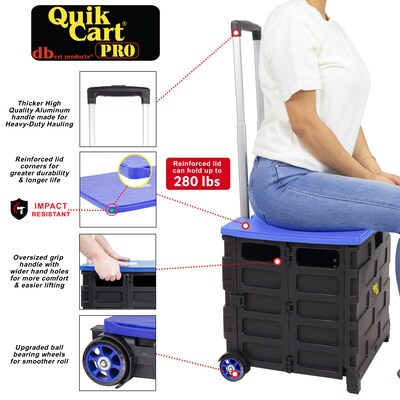 Dbest Quik Cart Pro Rolling Crate Teacher Utility with Seat, Blue (01-805)