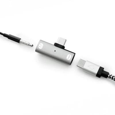LBT 3.5-mm to USB-C Headphone Jack Adapter with 60-Watt PD Charging USB-C Port, Gray (LBT133)