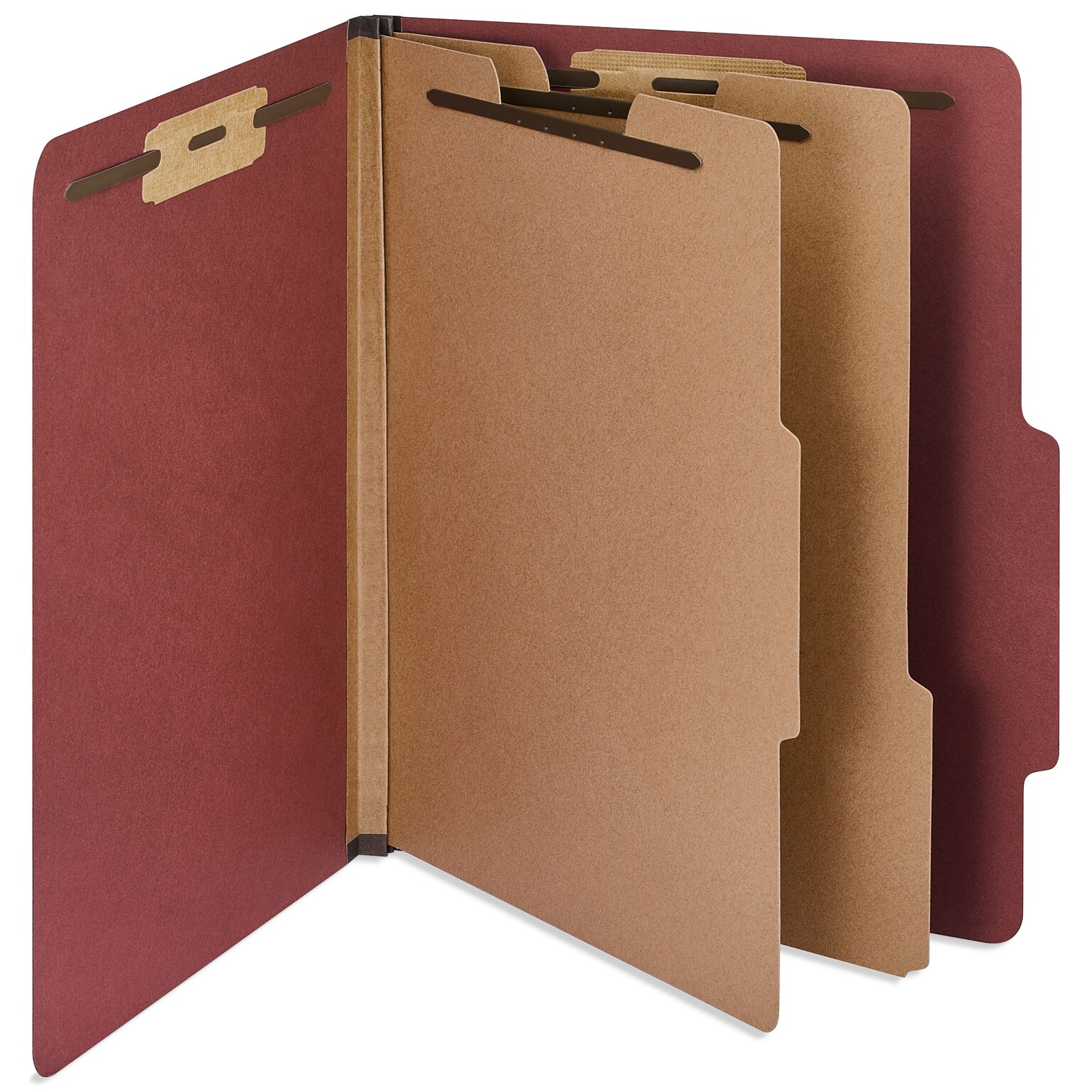 Staples 60% Recycled Heavy Duty Pressboard Classification Folder, 2-Dividers, 2 Expansion, Letter Size, Red, 10/Box (ST62560)