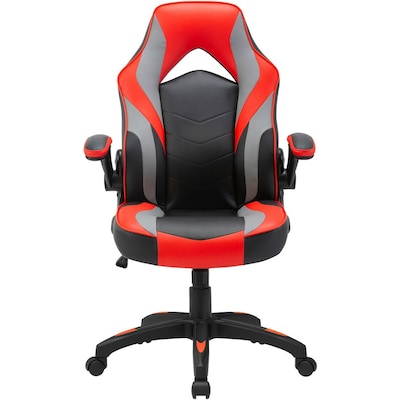 Lorell Vinyl Ergonomic Racing Gaming Chair, Black/Red/Gray (LLR84394)