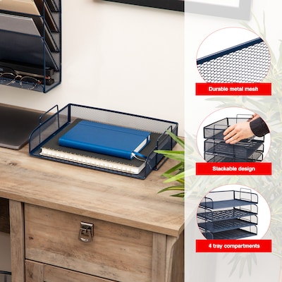 Staples Metal Mesh Side Loading Stackable Letter Tray, Letter Size, Navy Blue, 4/Pack (ST63844)