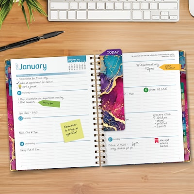 2027 Excello Brands 9 x 11 Weekly & Monthly Standard Planner, Paperboard Cover, Rainbow Gold Marble (FSHN-CY27-8511-36)