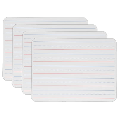 Flipside Products Double Sided Melamine Dry Erase Board, Plain/Red & Blue Ruled, 9 x 12, 4/Pack (FLP100344)