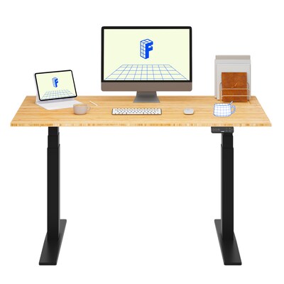 FlexiSpot E7COMMERCIAL 55W Electric Height Adjustable Standing Desk, Bamboo/Black(E7BCOM5528-LBZB)