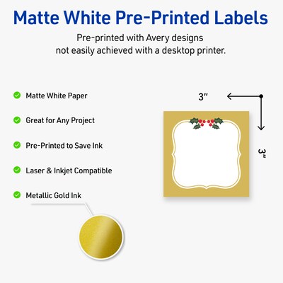 Avery Square Multipurpose Labels, 3 x 3, White, 60/Pack (19479370465)