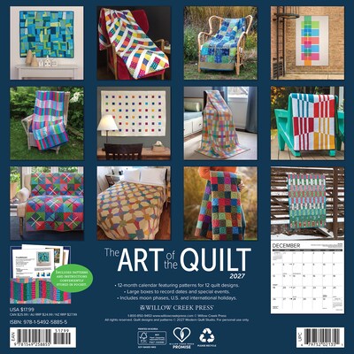 2027 Willow Creek Art of the Quilt 12 x 12 Monthly Wall Calendar, Assorted Colors (58855)