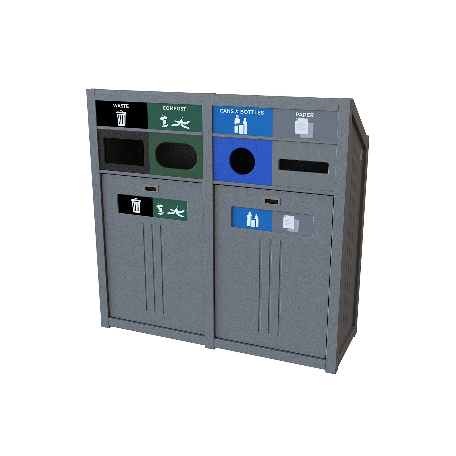 CleanRiver PTZ Four-Stream Recycling Station, 72 Gallon, Gray (PTZ72-4-WCCP-GY)