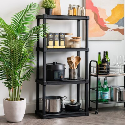 Iris 4-Shelf Plastic Shelving Unit, 55.8" x 35.9" x 17.9", Black (140099)