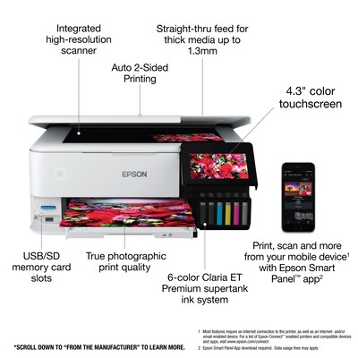Epson EcoTank Photo ET-8500 Wireless Color Inkjet Printer, All-In-One Supertank, Print, Scan, Copy (9472523)