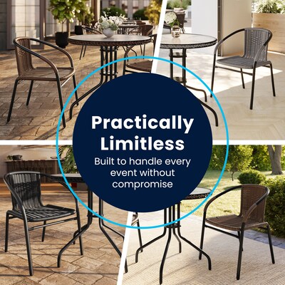 Flash Furniture Lila 28'' Square Table with 4 Rattan Stack Chairs, Black (TLH073SQ037BK4)