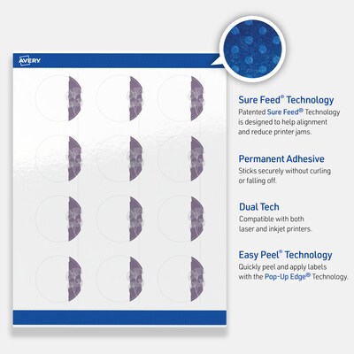Avery Laser/Inkjet Circle Multipurpose Labels, 2" Dia., White, 120/Pack (S00-F4R)