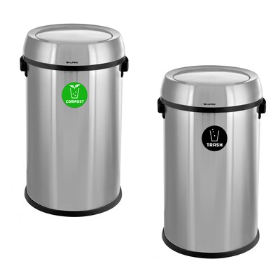 Alpine Industries Stainless Steel Indoor Compost and Trash Can with Swivel Lid, 17 Gallon, Silver, 2/Pack (ALP470-65L-1-CO-T)