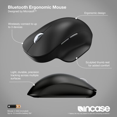 Incase Designed by Microsoft Bluetooth Ergonomic Wireless Mouse, Black (222-00001)