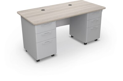 MooreCo 60W Avid Modular Double Pedestal Instructor Desk, Grey Elm (91778-8201-8201)