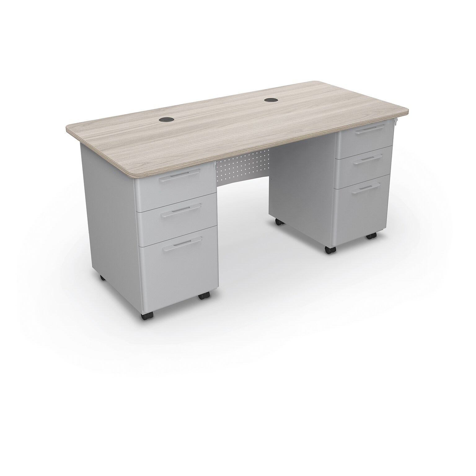 MooreCo 60W Avid Modular Double Pedestal Instructor Desk, Grey Elm (91778-8201-8201)